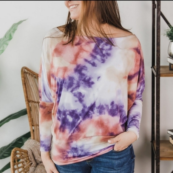 Silver Icing Tops - NWOT Gorgeous Silky Tie Dye Longsleeve